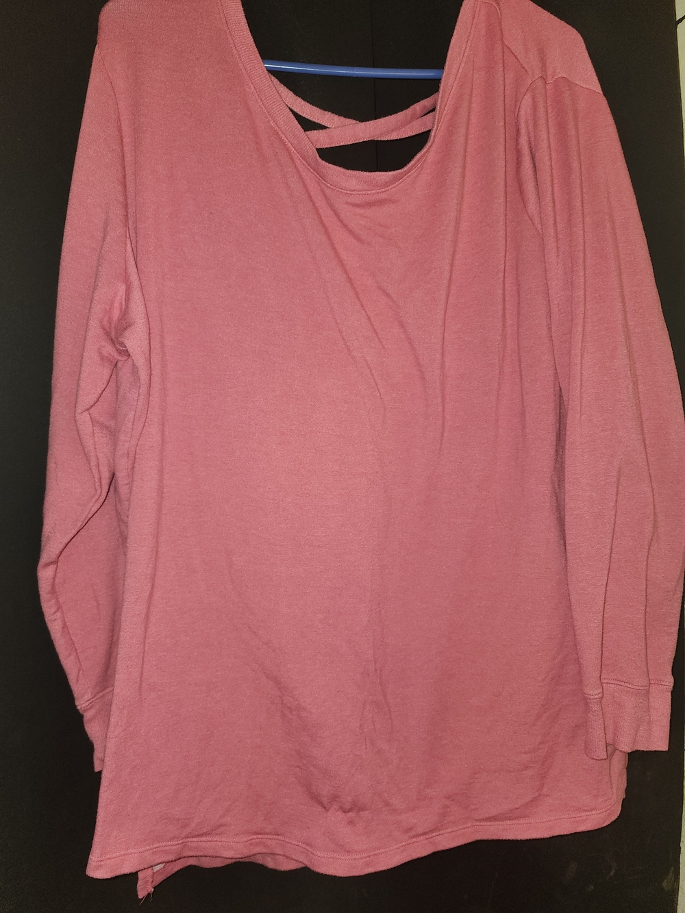 Time and Tru Dusty Rose Long-Sleeve Top with Back Strap Detail